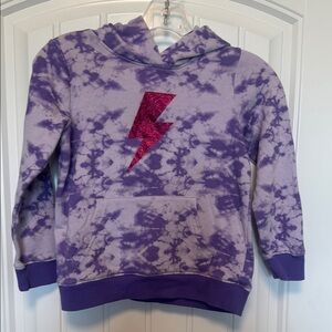 BCG Purple Tie-Dye Kids Hoodie with Pink Glitter Lightning Bolt